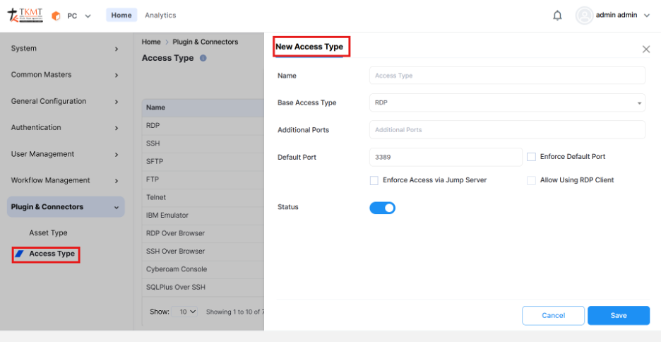 Configure custom Access Type details