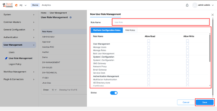Save role configuration